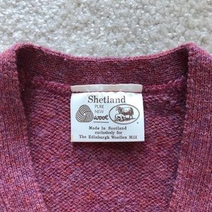Pink cardigan wool, size M, 100% wool, made in Scotland, vintage